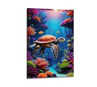YiXong Póster colorido de tortuga del mundo submarino nadando con animales, póster decorativo de lienzo para pared e impresión artística moderna para decoración de dormitorio familiar, 50 x 75 cm