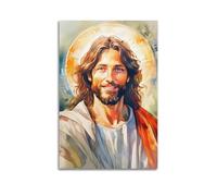 YiXong Póster cristiano colorido estilizado con retrato de Jesús, póster decorativo de lienzo para pared e impresión artística moderna para decoración de dormitorio familiar, 60 x 90 cm