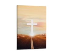 YiXong Póster cristiano de carretera con cruz que simboliza la fe y la luz, póster decorativo de lienzo para pared e impresión artística moderna para decoración de dormitorio familiar, 30 x 45 cm
