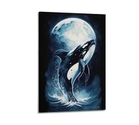 YiXong Póster de animales misteriosa orca saltando bajo la luz de la luna, póster decorativo de lienzo para pared e impresión artística moderna para decoración de dormitorio familiar, pósteres de 30 x