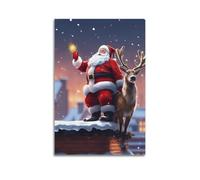 YiXong Póster de Navidad de Papá Noel y renos en la chimenea, póster decorativo de lienzo para pared e impresión artística moderna para decoración de dormitorio familiar, 60 x 90 cm