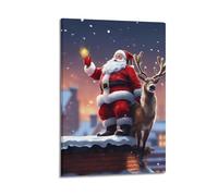 YiXong Póster de Navidad de Papá Noel y renos en la chimenea, póster decorativo de lienzo para pared e impresión artística moderna para decoración de dormitorio familiar, 60 x 90 cm