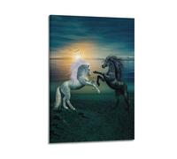 YiXong Póster decorativo con diseño de caballos en duelo junto al mar de animales marinos, lienzo para pared e impresión artística moderna para decoración de dormitorio familiar, 60 x 90 cm