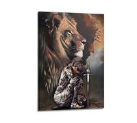 YiXong Póster religioso de mujer león, guerrera, guerrera de Dios, león de Judá, lienzo decorativo para pared e imagen artística moderna para decoración de dormitorio familiar, 60 x 90 cm