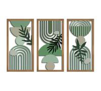 Yixuan 3 Piezas Bohémien Decoración Pared Madera, Escultura de Pared Decorativa, Arte Mural de Madera Moderno con Diseño Geométrico y Hojas, Decoracion Pared para Salón, Dormitorio, Oficina