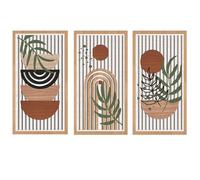 Yixuan 3 Piezas Escultura de Pared Decorativa en Madera, Decoración de Pared Bohémien con Diseño Geométrico y Hojas, Arte Mural Geométrico Moderno para Salón, Dormitorio, Oficina