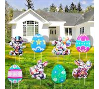 YiYa grandes estacas de plástico de Pascua Decoración al aire libre impermeable duradera reutilizable signos del patio para jardín césped patio pórtico fiesta de Pascua (Azul oscuro)