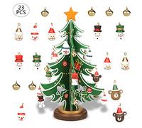 YiYa Mini Juego de Juguetes navideños de Mesa de Madera con 18 Mini Adornos navideños y 1 Estrella de Copa del árbol, para decoración navideña decoración de Mesa (Pequeña)