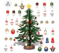 YiYa Mini Juego de Juguetes navideños de Mesa de Madera con 30 Mini Adornos navideños y 1 Estrella de Copa del árbol, para decoración navideña decoración de Mesa (Grande)