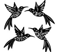YIYA Set de 4 Piezas Decoración de Pared de Colibrí en Metal, Arte de Pared Rústico para Exterior e Interior, Adornos de Pájaros para Salón, Dormitorio, Terraza y Jardín (Negro)