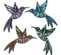 YIYA Set de 4 Piezas Decoración de Pared de Colibrí en Metal, Arte de Pared Rústico para Exterior e Interior, Adornos de Pájaros para Salón, Dormitorio, Terraza y Jardín (Colorido)