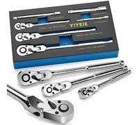 YIYEIE Juego de 6 llaves de trinquete de cabeza flexible de 1/4", 3/8", 1/2" con barra de extensión, 72 dientes, ajustable a 180°, liberación rápida, acero Cr-V, juego de trinquete giratorio con