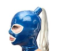 YIYELIY Máscaras de látex con peluca,Capucha Casco de goma,Cremallera Latex Cabeza Cubrir Máscara Juego de roles Fiesta Hombres y mujeres (Azul,XXL)