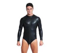YIYELIY Mono de cuero para hombre Sexy Bodysuit Manga larga mono látex Jumpsuit (5XL)
