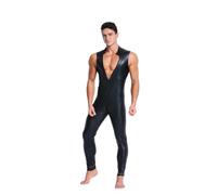 YIYELIY Mono de cuero para hombre Sexy Bodysuit Sin mangas mono látex Jumpsuit (5XL)