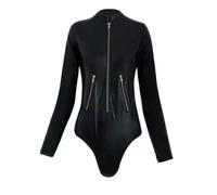 YIYELIY Mono de cuero para Mujer Bodysuit manga larga mono Jumpsuit látex Catsuit (5XL)