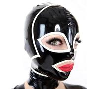 YIYELIY Rayas Máscaras de látex Abrir Ojos Boca Capucha Casco de goma Latex Cabeza Cubrir Máscara Juego de roles Fiesta (negro,S)
