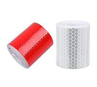 YiYFiT Cinta Reflectante,2pcs 5cm*3m Cinta Autoadhesiva Fluorescente de Seguridad Adhesiva, Cinta de Seguridad de Alta Visibilidad para Bicicletas, Ropa, Cascos, Vehículos (Rojo y Blanco)