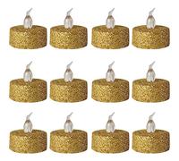 YiYFiT Velas de té LED con purpurina dorada, paquete de 12 velas de té falsas de color amarillo cálido parpadeantes, velas de té realistas sin llama para Navidad, Pascua, Halloween, boda, fiesta