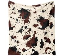Yiyhuxf Manta con Estampado de Vaca, Color marrón, Negro, Blanco lechoso, de Piel sintética, cobija de Franela de Forro Polar, Decorativa, para Cama, sofá, Oficina, 60 x 50 Pulgadas