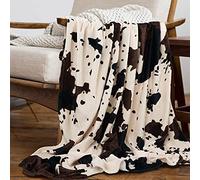 Yiyhuxf Manta con Estampado de Vaca, Color marrón, Negro, Blanco lechoso, de Piel sintética, cobija de Franela de Forro Polar, Decorativa, para Cama, sofá, Oficina, 60 x 50 Pulgadas