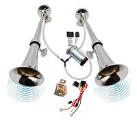 YIYIDA Bocina de aire Bocina de camión Altavoz de cromo y zinc Bocina de automóvil plateada Car horn 12v Air Horn Soprano y bajo Bocina de camión de doble tubo Auto Horn para 12V coches camiones etc