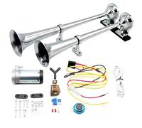 YIYIDA Bocina de automóvil Altavoz de aire Bocina de camión Bocina del barco 160db Car Air Horn Cromo y zinc Trompeta Plata Altavoces Soprano y bajo Doble tubo Car Horn para 12V Auto yates etc