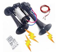 YIYIDA Bocina de Automóvil de Aire Doble Tubo 165db - Altavoces Combinación Plata y Negro - Soprano y Bajo Eléctrico - Alarma para Camiones, Barcos 12V