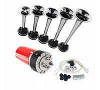 YIYIDA Bocina de Coche de Música de Cinco Tubos 160db 12V - Trompeta Dixie Plata Con Bomba de Aire Roja - Altavoz para Coche, Camión, Barco