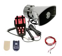 YIYIDA Bocina eléctrica de advertencia para coche, bocina de sirena de 7 tonos, bocina de aire negra, alarma de sirena con micrófono de luz roja, sistema de altavoces PA, fácil instalación, bocina