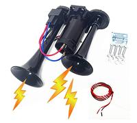 YIYIDA Bocina eléctrica - Trompetas de bocina de aire de 165 db, tono alto y bajo, negro, impermeable de 24 V, doble tubo, coche, camión, SUV, camión, barco, barco