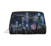 Yiyilong Bolsa de maquillaje portátil de piel con cremallera, bolsa de cosméticos, organizador de viaje, neceser de mano, Blanco, Talla única