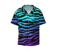 Yiyilong Camisa de playa con botones para hombre, color morado, azul y verde, estampado de cebra, estilo hawaiano, informal, de manga corta, Negro -, Large