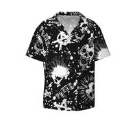 Yiyilong Camisa hawaiana de manga corta con estampado de calavera punk blanca para hombre, camisa de playa con botones, Negro -, X-Large