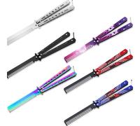 Yiyiring 6 Peines De Mariposa De Acero Inoxidable Plegables Para Entrenamiento, Herramientas De Peinado Para Deportes Al Aire Libre (Negro, Plateado, Colorido, Rojo, Azul, Rosa)