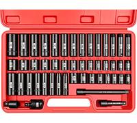 YIYITOOLS Juego de 48 llaves de vaso de impacto de 3/8 pulgadas, 48 piezas estándar SAE y tamaños métricos (5/16 pulgadas a 3/4 pulgadas y 8-22 mm), juego de llaves de vaso de acero Cr-V de 6 puntos