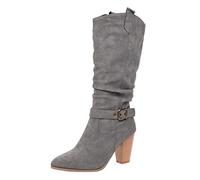 YIzdegg Botas altas por la rodilla con tacón de bloque, botas largas de caña ancha, botas de punta puntiaguda, botas anchas, botas de transición cálidas, elegantes botas de invierno, gris, 40 EU