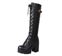 YIzdegg Botas Botas impermeables con cordones para mujer Botas Botas Botas de tacón grueso Vadeadores con neopreno, Negro , 39 EU