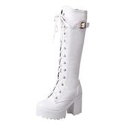 YIzdegg Botas Botas impermeables con cordones para mujer Botas Botas Botas de tacón grueso Vadeadores con neopreno, Blanco, 41 EU