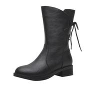 YIzdegg Botas de invierno para mujer primavera y otoño más terciopelo con cremallera lateral gruesa y tacón medio, suela suave coreana y terciopelo de algodón, botas medias, talla 46, Negro , 42 EU