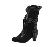 YIzdegg Botas de media pantorrilla para mujer e invierno comercio exterior con volantes lazo cómodo lazo con cordones hierbas para la tos, Negro , 41 EU