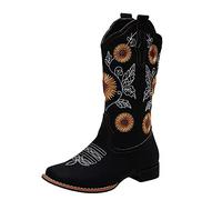 YIzdegg Botas étnicas grandes señoras estilo dedo del pie tamaño talón bordado botas de mujer ejército hombres, Negro , 42 EU