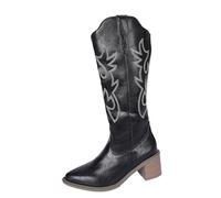 YIzdegg Botas vaqueras de piel para mujer, botines de mujer, con tacón, botas de invierno, elegantes bordados, botas de equitación Chelsea, forradas, botas anchas, puntiagudas, botas altas de otoño