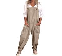 YIzdegg Casual Holgado Bib Jumpsuits Verano Mujer Algodón Lino Playsuits Tirantes Ajustables Traje de Pantalón Elegante Cómodo Elástico Body Sin Mangas Pierna Ancha Pantalones Tirantes Peto de