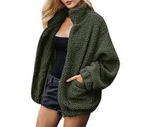 YIzdegg Chaqueta de forro polar para mujer, chaqueta de invierno para mujer, chaqueta de entretiempo cálida, tallas grandes, chaqueta de peluche con bolsillos, abrigo de invierno, monocolor, informal