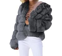 YIzdegg Chaqueta de piel para mujer negra: chaqueta de invierno elegante corta para mujer, abrigo de piel, parka, cárdigan, abrigo de piel sintética, chaqueta de invierno, chaqueta de felpa de color