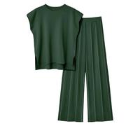 YIzdegg Conjunto de chaleco casual para mujer Top y pantalones de color sólido de punto dos conjuntos Conjuntos suéter de punto dos traje pantalones de chándal conjunto de mujer, AG., M