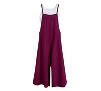 YIzdegg Mono ancho para mujer, pantalones de peto de verano con bolsillos grandes, retro, muselina, pantalones de trabajo, holgados, de secado rápido, pantalones de verano de un solo color, Z01 lila