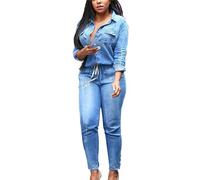 YIzdegg Mono de mujer Jeans Verano Tirantes Pantalones con Mangas Largas Y Botones Una Pieza Moda Estrecho Peleles Azul Largo Vaquero Mono Con Cinturón Pantalones de Trabajo Suave Elástico de Tiras