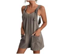 YIzdegg - Mono de mujer para verano, corto, con bolsillos, mangas sin tirantes, de algodón y lino, elegante, ligero, de una pieza, con pantalones cortos, moda, con bolsillos, para deporte, romper